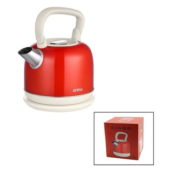 Sinbo Demlik Kettle Su Isıtıcı - Kırmızı - 2.2 Litre - Çelik - Retro Görünüm - Renkli