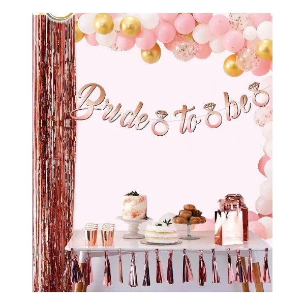 Tinky Winky ROSE Renkli Bride To Be Kaligrafi Yazılı Yüzük Detaylı Gri Bekarlığa Veda Partisi Konsept Banner ROSE