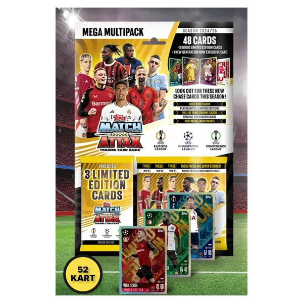 Toyfest Topps Match Attax 24-25 Uefa Futbolcu Kartları Mega Multipack - 52 Kart (48 Kart+3 L.E.+1 Exclusive)