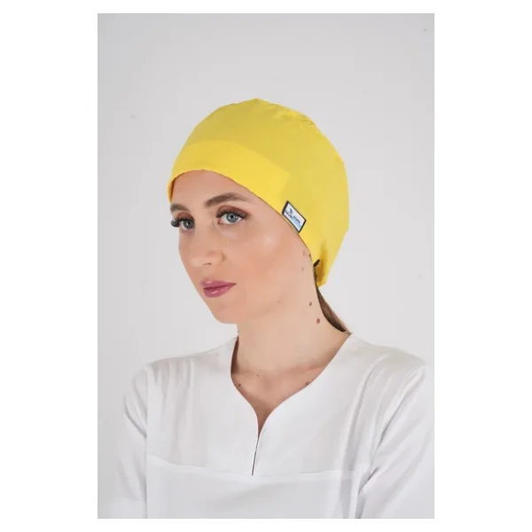 Unisex Düz Sarı Renk Hemşire Cerrahi Bone Doktor Ameliyat Saç Bonesi Sarı