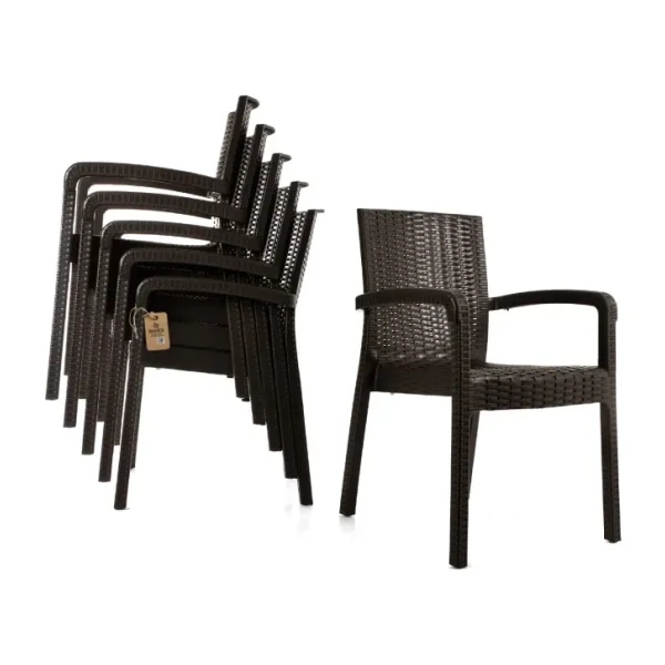 Violet Rattan Sandalye Takımı 6 Kişilik Takım Bahçe Balkon Teras Takımı Kahverengi