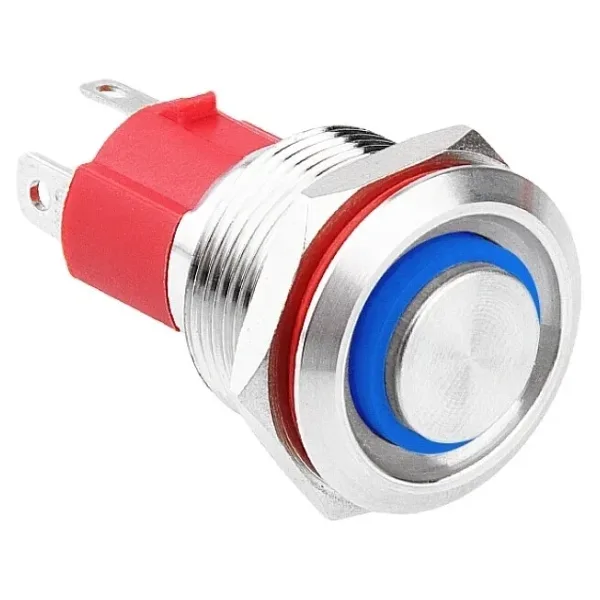 WD19D-G1-E 19mm Çıkık Yaylı Işıklı Metal Buton - Mavi