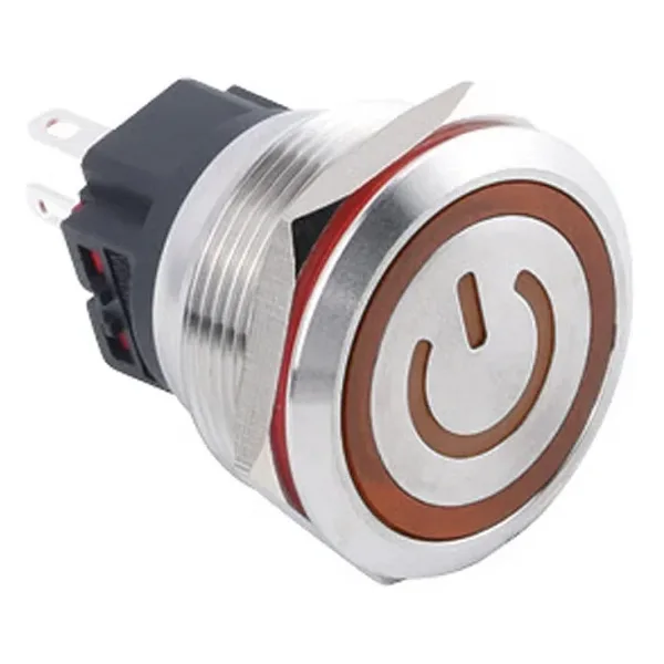 WD25B-P1Z-EC 25mm Düz Anahtarlı Işıklı Power Metal Buton - Sarı