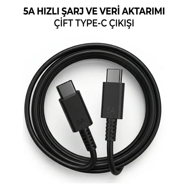 yumax Type-C To Type-C Hızlı Şarj Kablosu 5A 45W Samsung Uyumlu PD Destekli Veri Aktarım USB-C Kablo