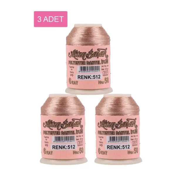 3 Adet Altınbaşak Oya ve Dantel İpi 20 gr - Royaleks - No: 512