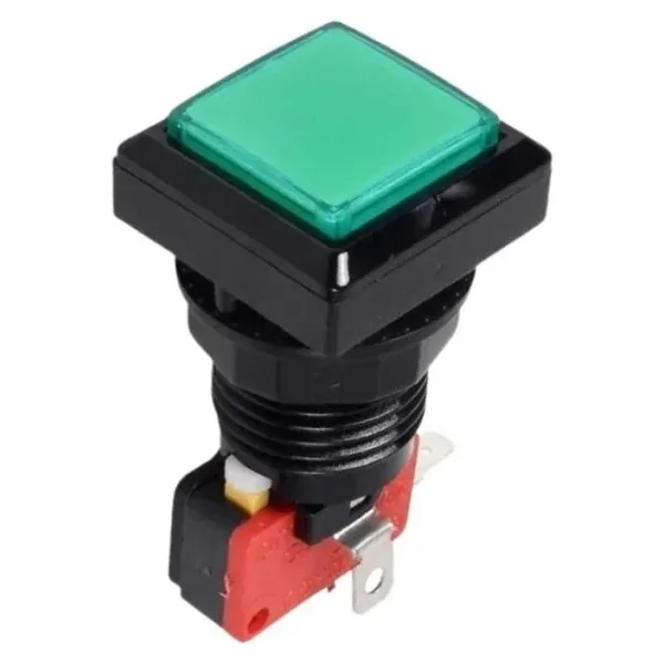 33mm 12V Kare Işıklı Oyun Makinesi Butonu - Yeşil