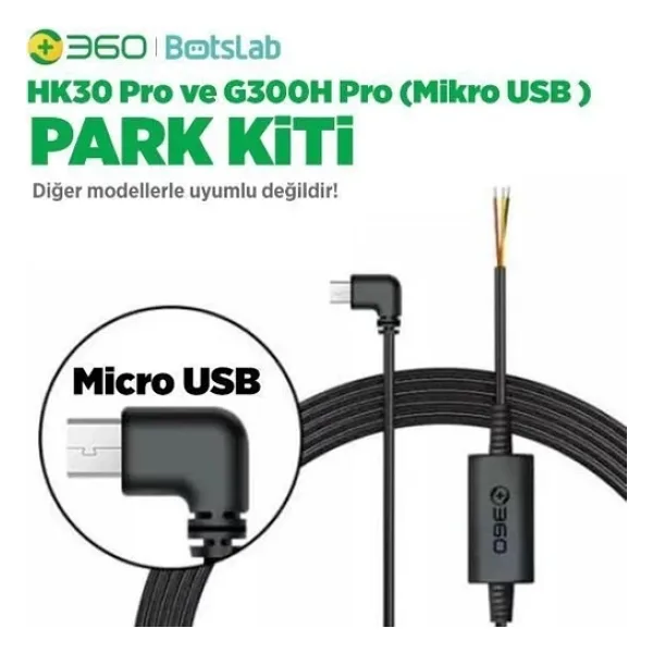 360+ Botslab G300h Pro/hk30 Pro Araç İçi Kamera 24 Saat Park Modu Kiti Akü Bağlantı Kablosu (micro Usb)