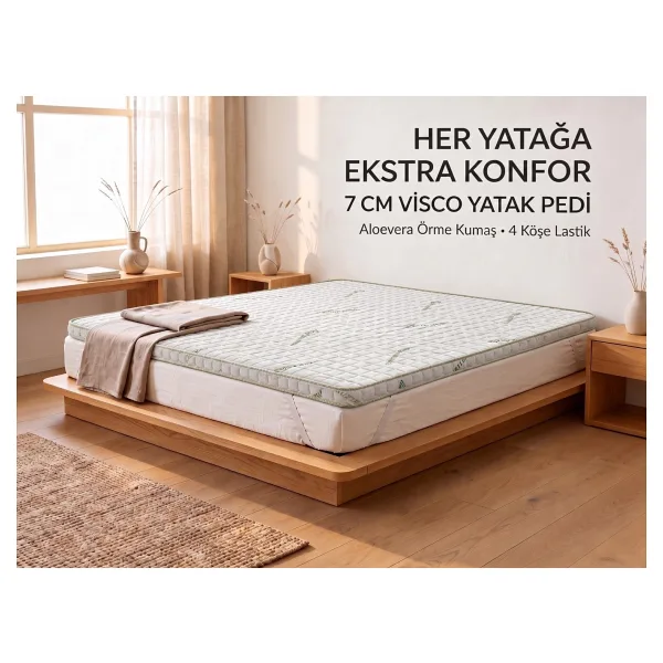 7 cm Aloevera 120X200 Visco %100 Lastikli Uyku Pedi Yatak Şiltesi Lüx Ortopedik Yatak Pedi - Beyaz - 120 x 200 cm