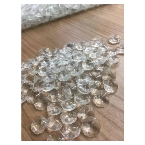 ADA AVİZE HALKASIZ Çift Delikli Baskı Octagon 14 Mm Kristal Cam Avize Taşı Kristal Sekizgen Avize Taşı 50 Adet