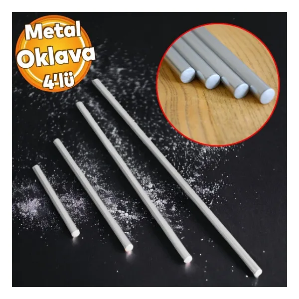 Alüminyum Metal Oklava 4'lü Set Börek Hamur Yufka Açma Silindir Yuvarlak Uzun Kısa Mutfak Araç