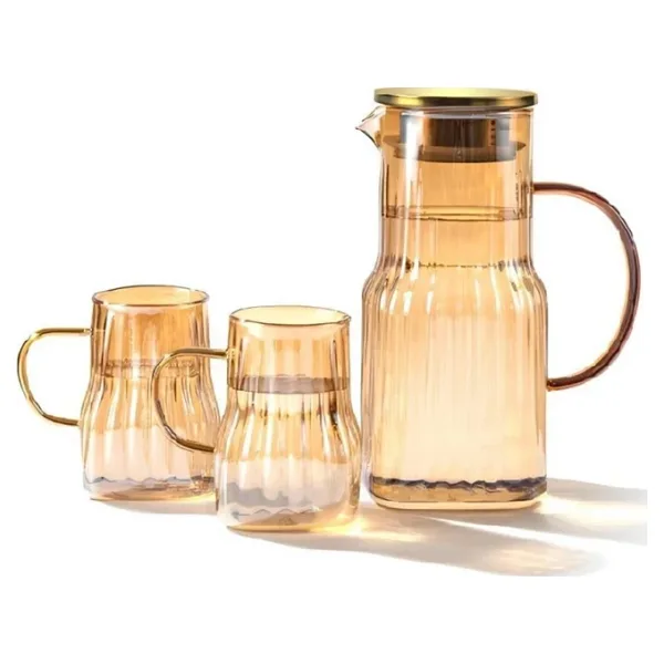 Arow Mia 2 Bardakli Borosilikat Cam Surahi Takimi Gold 1400 Ml Tr-3984
