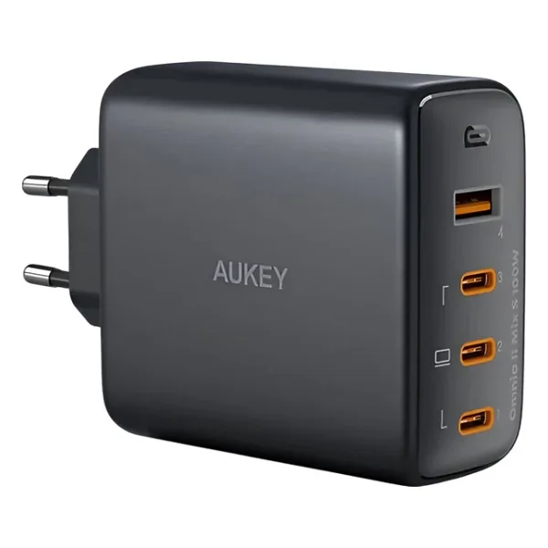 AUKEY 100W 4 Çıkışlı PD GaN Şarj Aleti Başlığı Siyah 3xType-C / 1xUsbA PA-B7S-WH