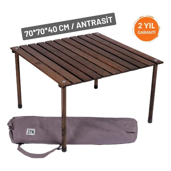 Bag The Joy 70x70 cm Antrasit Ahşap Rulo Katlanır Kamp Masası