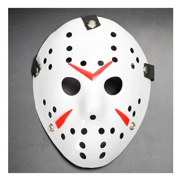 Beyaz Renk Kırmızı Çizgili Tam Yüz Hokey Jason Maskesi Hannibal Maskesi