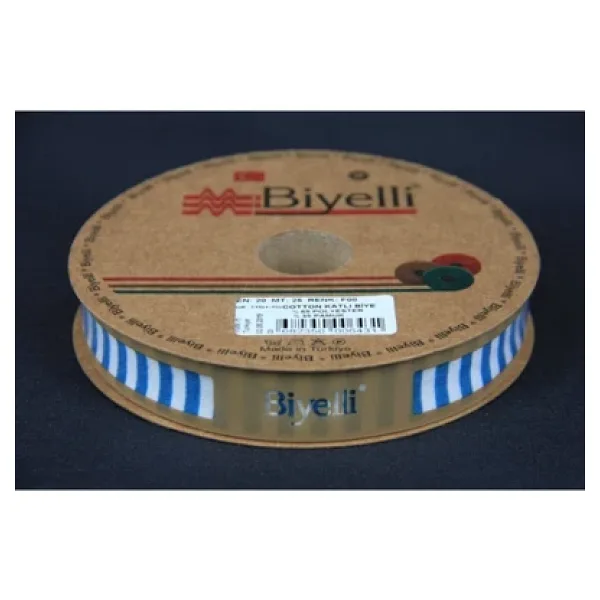Biye Kalın Çizgili Katlı F08 Petrol 2 Cm 25 Metre %65 Koton %35 Polyester