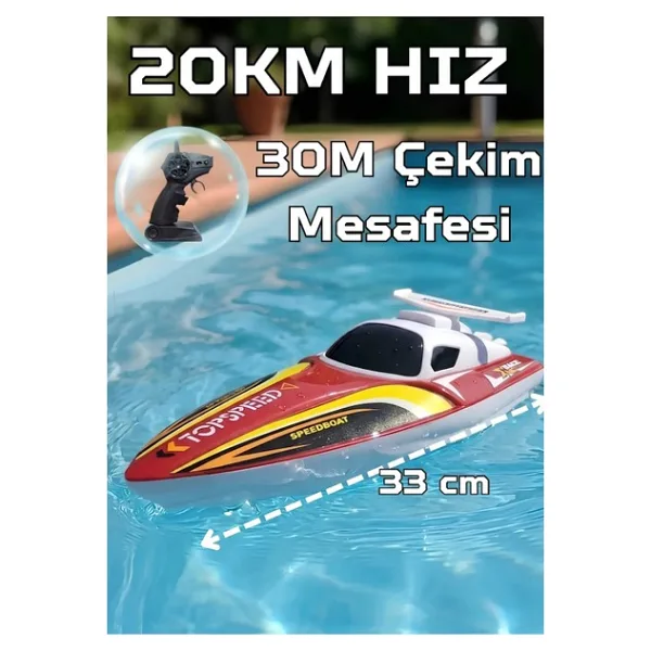 Boratila Toys 20Km Hızlı Şarjlı Uzaktan Kumandalı Çift Pervaneli Yüksek İtiş Güçlü Darbeye Dayanıklı Sürat Teknesi