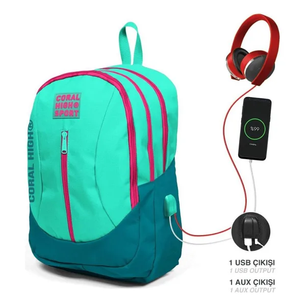 Coral High Sport Usb Şarjlı Kulaklık Çıkışlı 4 Bölmeli Okul Sırt Çantası