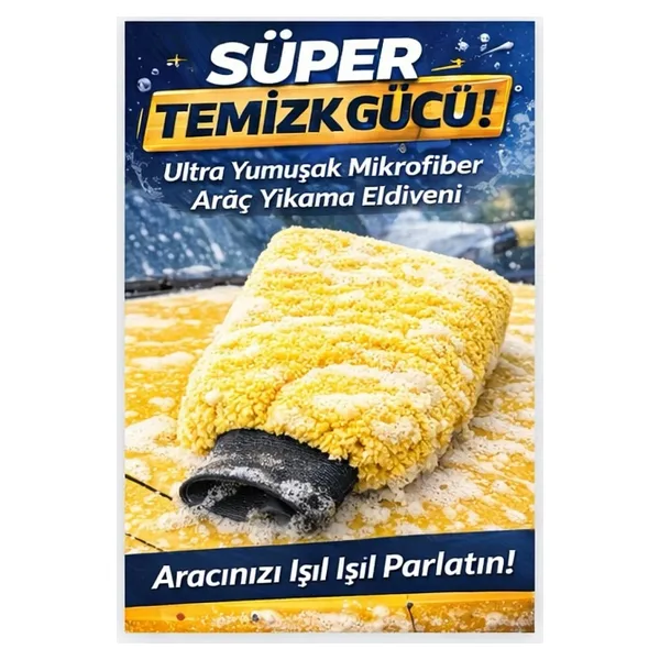 DAT35 Sarı Mikrofiber Oto Yıkama ve Pasta Cila Eldiveni - Çiziksiz Profesyonel Temizlik