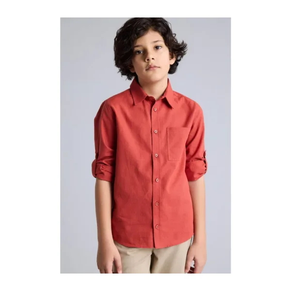 DeFacto Keten Görünümlü Gömlek Erkek Çocuk B5983A826SP - Bordo-BR91 - 11 - 12 Yaş