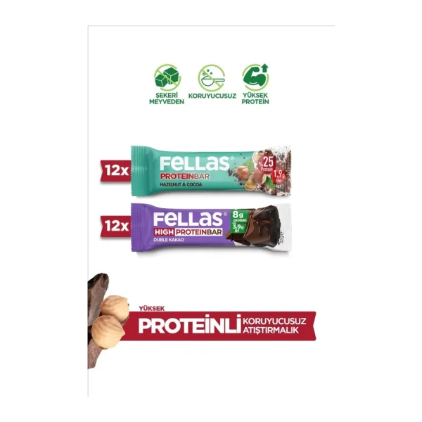 Fellas Protein Bar (32 G) Süper İkili Kutu - 24 Adet (Duble Kakaolu X 12 + Fındıklı Ve Kakaolu X 12)