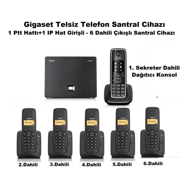 Gigaset C530 IP 6 Dahili Dect Telsiz Kablosuz Telefon Santrali