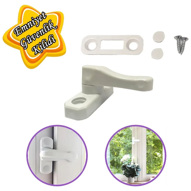 GLASWEN Güvenlik Kilidi Bebek Çocuk Pvc Kapı Pencere Emniyet Kilidi Mandalı Cam Hırsız Kilidi Beyaz