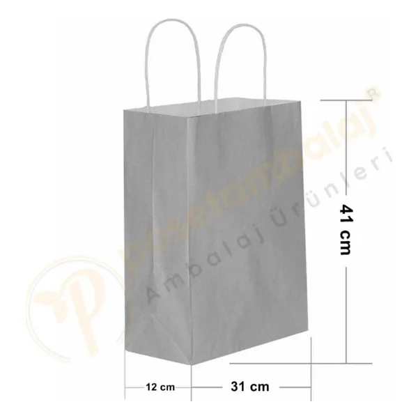 Gümüş Kraft Çanta Büyük Boy 31X12x41 Cm 25 Adet