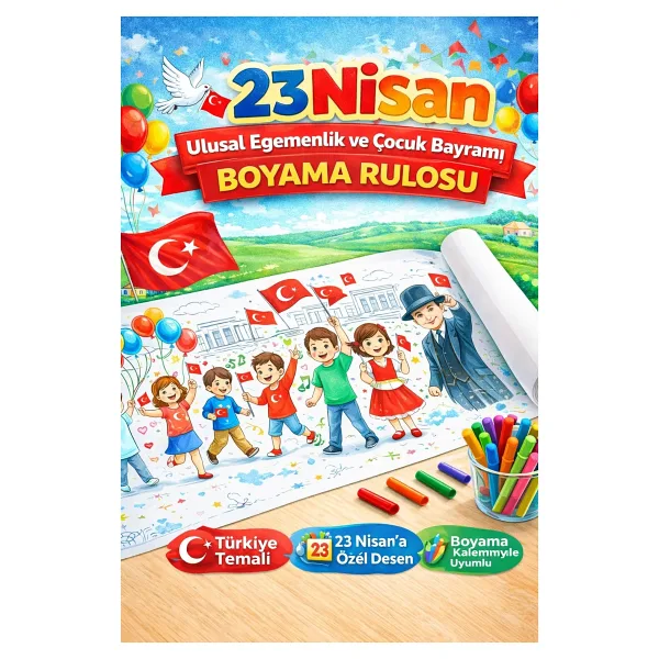 Haydi Dekor 23 Nisan Ulusal Egemenlik ve Çocuk Bayramı Boyama Rulosu - Çocuklar Için Atatürk ve Bayram Temalı 4 Metrelik Dev Boyama Kağıdı Eğitici ve Eğlenceli Etkinlik