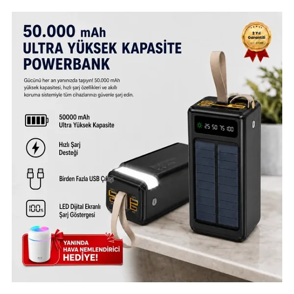 Hızlı Store B07 50000 mAh Ultra Yüksek Kapasiteli Powerbank Süper Hızlı Şarj, Çoklu Çıkış, LED Ekran, Tüm Cihazlarla Uyumlu Taşınabilir Şarj Cihazı - Beyaz