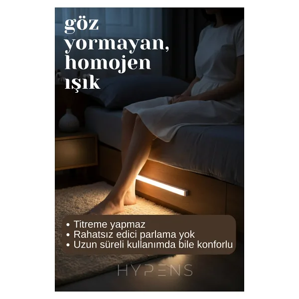 HYPENS 20-cm Hareket Sensörlü LED Aydınlatma - Şarjlı, 3 Renk Modlu, Manyetik Dolap ve Tezgah Altı Lamba