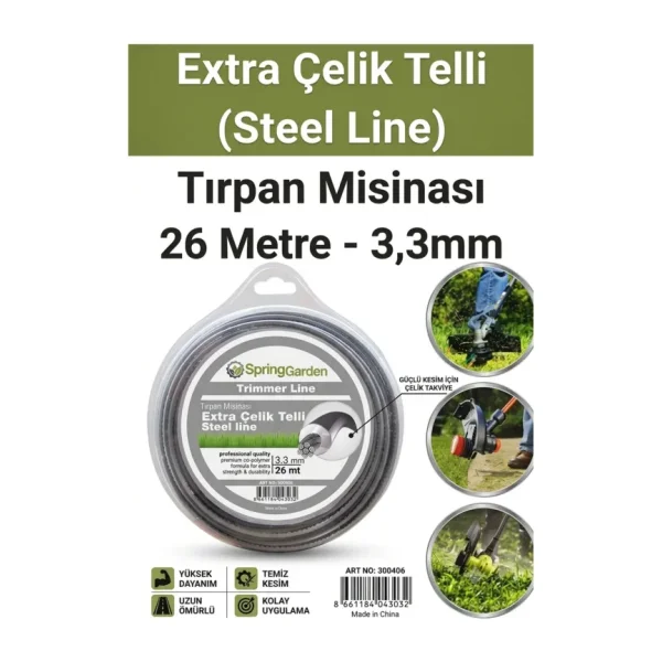 KL HOME 3.30 mm / Extra Çelik Telli BAHÇE ÇİM OT TIRPAN MİSİNASI