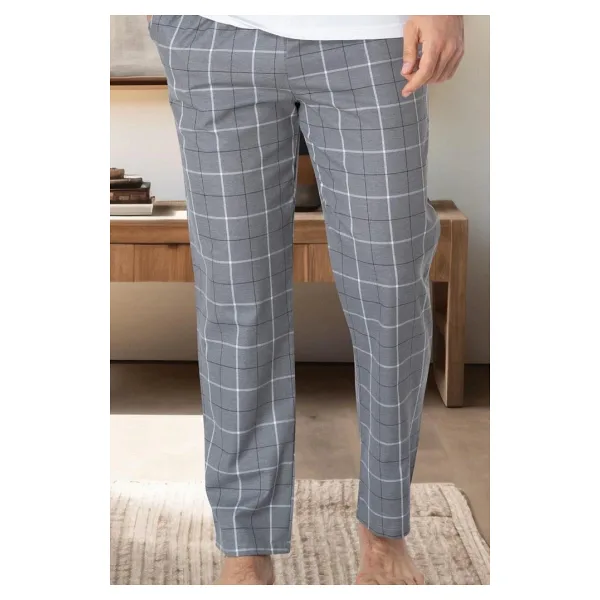 Mecit 3003 Erkek Gri Ekoseli Tek Pijama Altı