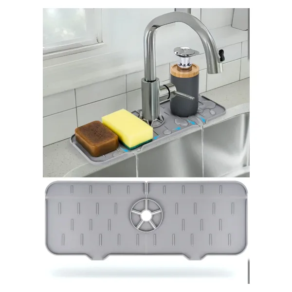 Mucit Home Silikon Musluk Matı - Su Geçirmez Lavabo Kenar Damlatmaz Altlık Düzenleyici Mat