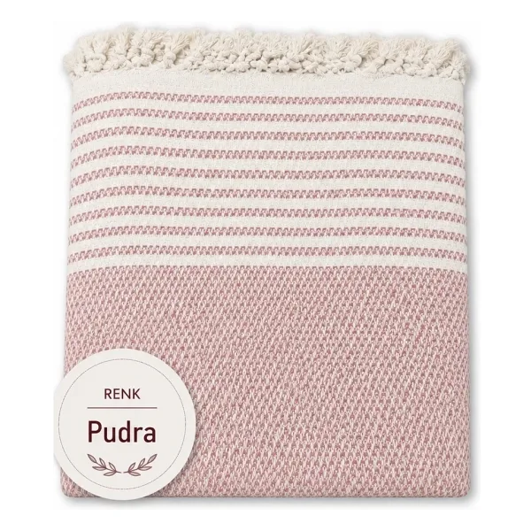 Pamuklu Kaymaz Hasır Dokuma Koltuk Örtüsü (180x220) - Pudra