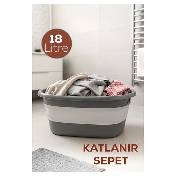 Porsima L-00959-2 Akordiyon Katlanır Sepet Katlanabilir Çamaşır Sepeti Orta Boy Katlanır Çamaşır Sepeti 18 LT