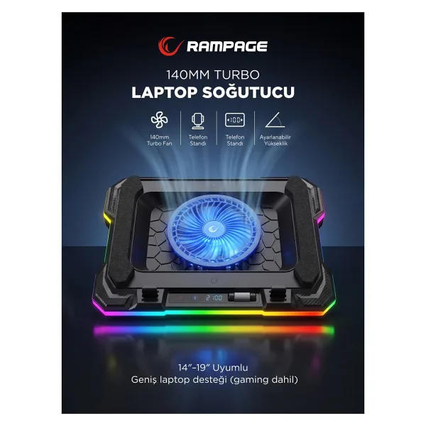 Rampage Cyclone S49 RGB Fanlı 19" Laptop Soğutucu