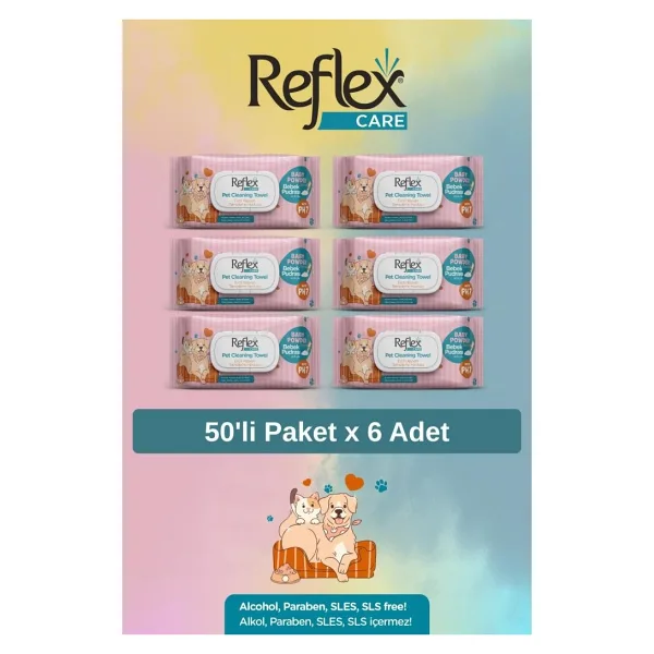 Reflex Care Evcil Hayvanlar İçin Çok Amaçlı Hijyenik Temizleme Mendili 50'li x 6 Adet