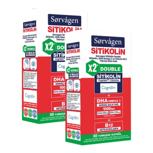 Sorvagen Smart Double Sitikolin 250 mg DHA Omega 3 ve B12 30 Kapsül 2'li