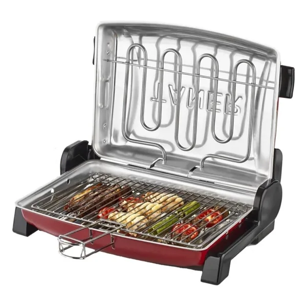 TANER Kebapçı Elektrikli Izgara Mangal Barbekü Çift Telli Büyük Boy Kırmızı 37x28CM (2 Adet Şiş )