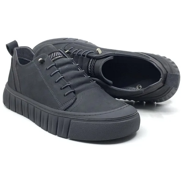 Taşpınar Ayakkabı Taşpınar %100 Hakiki Nubuk Deri Erkek Günlük Rahat Kışlık Sneaker Bağcıksız Ayakkabı Yeni Sezon 40-44 - Füme