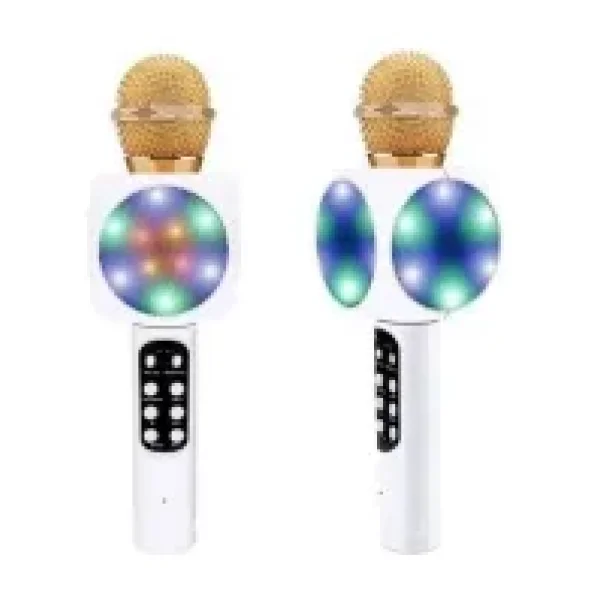 Tastech LED Işıklı Şarjlı Kablosuz Karaoke Mikrofon Bluetooth Hoparlör Ses Değiştirme Sd Kart USB Girişli - Beyaz
