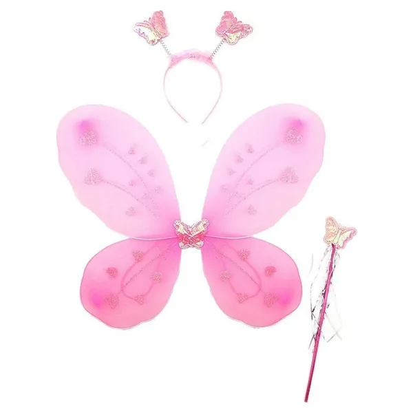 Toz Pembe Renk Kelebek Kanadı Tacı ve Sopası 50x37 cm