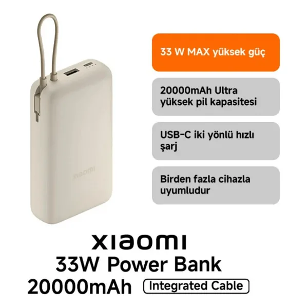 Xiaomi 33 W Krem 20000 mAh Hızlı Şarj Powerbank