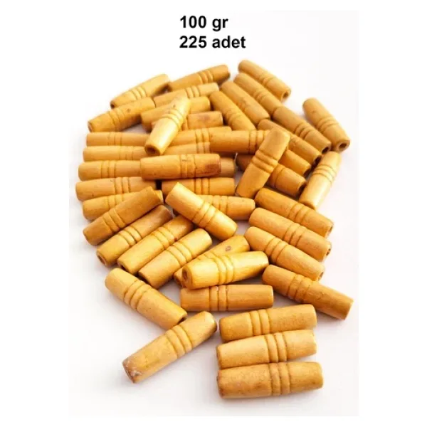 100 Gr (225 Adet) Ahşap Boncuk 25 mm boy x 10 mm en Doğal Ahşap Makrome El İşi Çanta