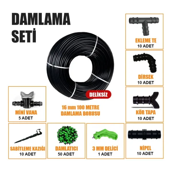 100 Metre Damla Sulama Sıstemı Setı Damlama Hortumu Ve Ek Parcaları Bahce Agac Fıdan Sebze Sulama Ekıpmanları Damlama Borusu