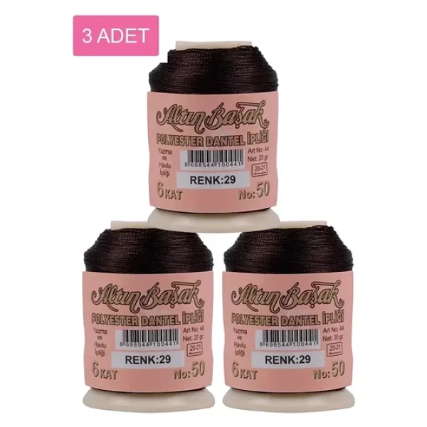 3 Adet Altınbaşak Oya ve Dantel İpi 20 gr - Royaleks - No: 029