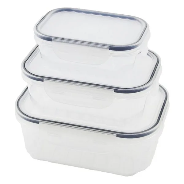 3pcs Quick Sızdırmaz Saklama Kabı Seti Şeffaf Kap - Buğulu-Contalı Kapak 500-1000-1700ML (5224)