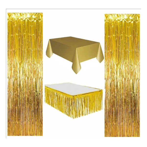 4 Parça Gold Masa Örtüsü,gold Masa Eteği, 2 Adet Gold Arka Fon
