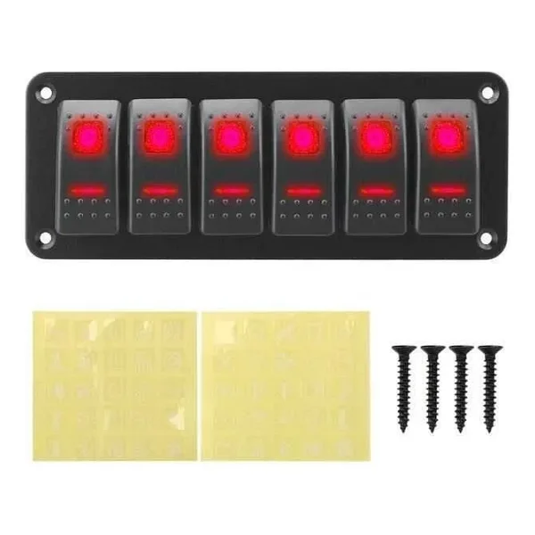 6'lı ON-OFF Kırmızı Işıklı Anahtar Switch Panel 12V-24V
