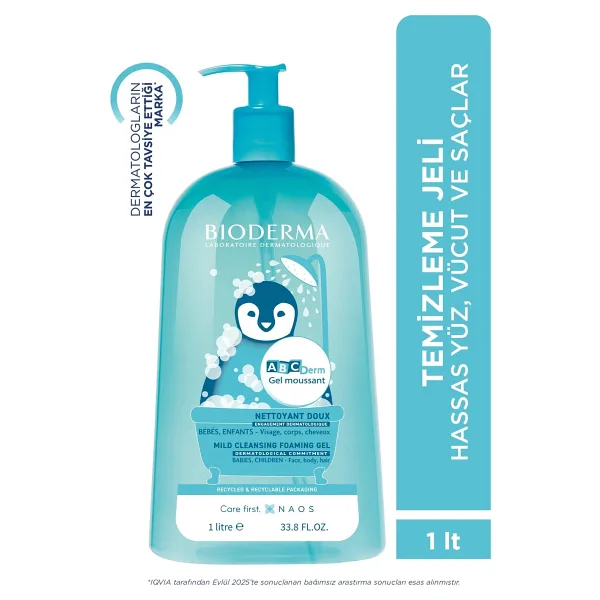 ABCDerm Bebek ve Çocuk Yüz, Saç, Vücut Şampuanı 1 Lt Normal ve Kuru Ciltler, Dermatolojik Tuzsuz